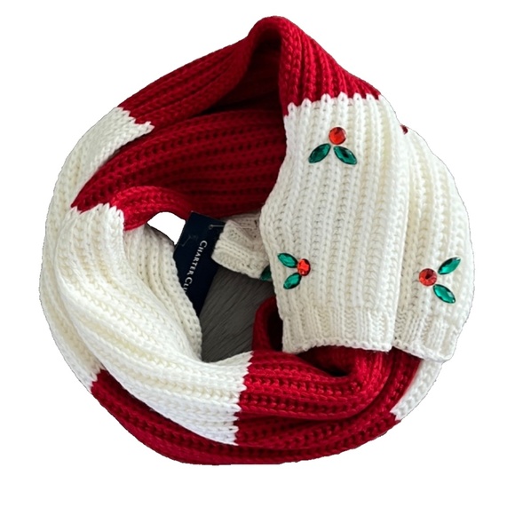 (NWT) Charter Club Women's Embellished Holly Leaves Festive Muffler Scarf OS - Picture 3 of 8